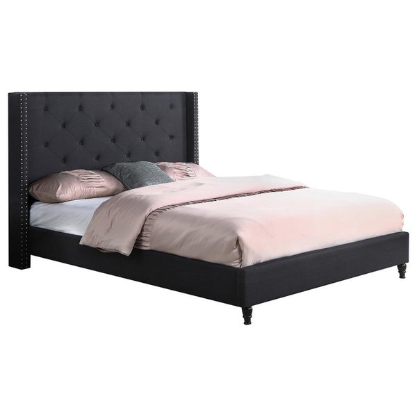 Kd Gabinetes Valentina Upholstered Linen Blend Wingback Platform Queen Bed, Black KD2533051